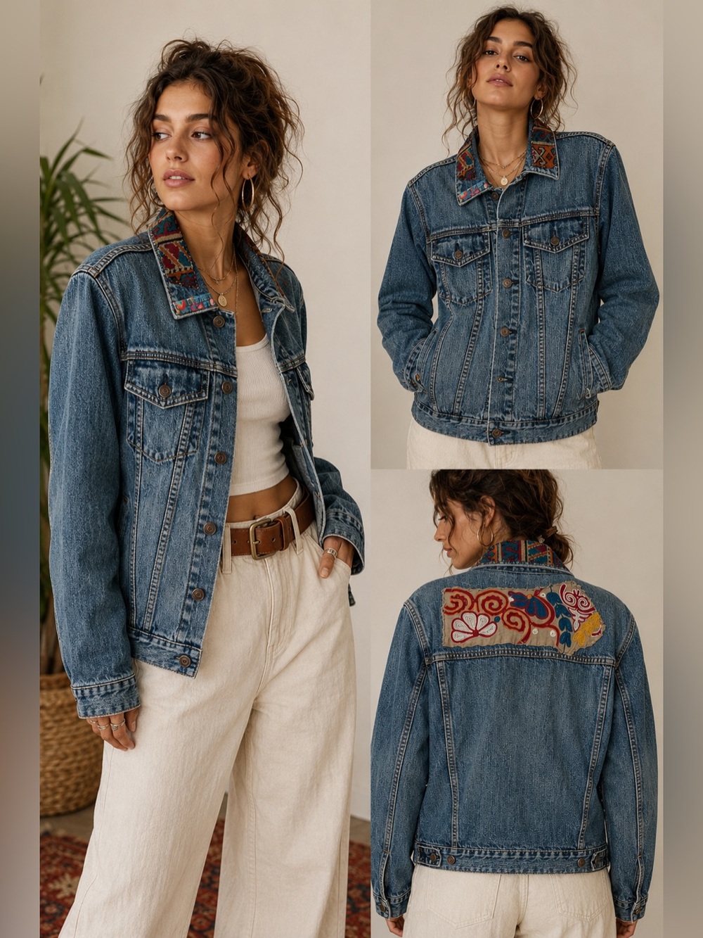 GAP Desigual Upcycled Patchwork Denim Jacket Boho Embroidered Y2K S/P